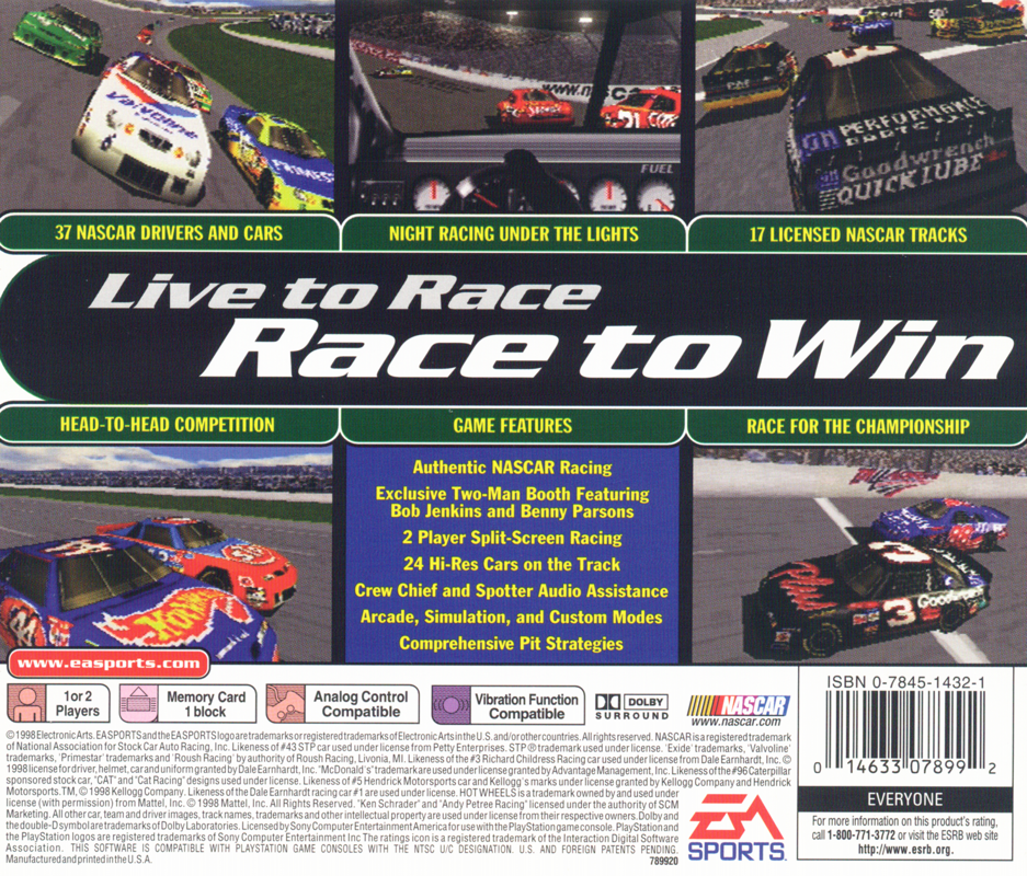 Back Cover for NASCAR 99 (PlayStation)