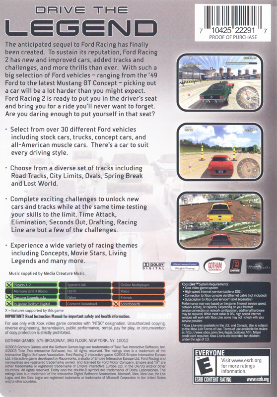 Back Cover for Ford Racing 2 (Xbox)