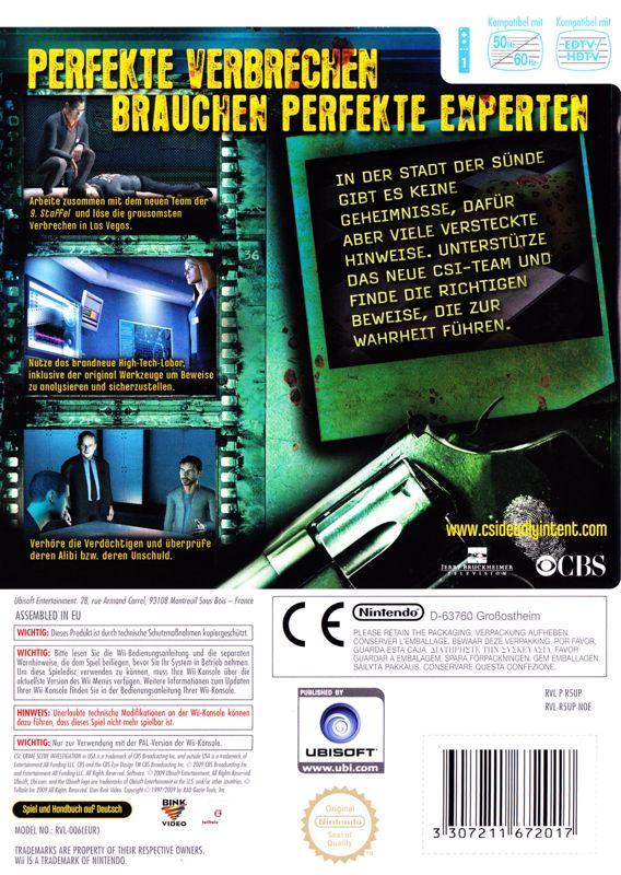 Back Cover for CSI: Crime Scene Investigation - Deadly Intent (Wii)