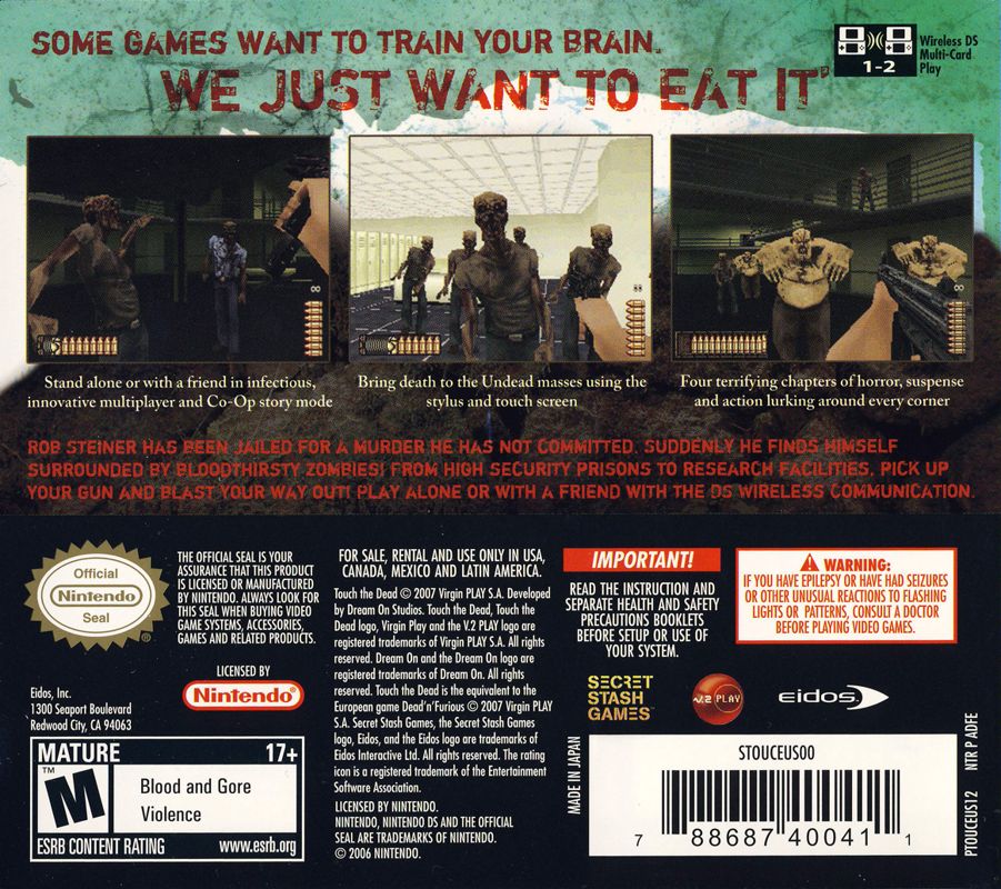 Back Cover for Touch the Dead (Nintendo DS)