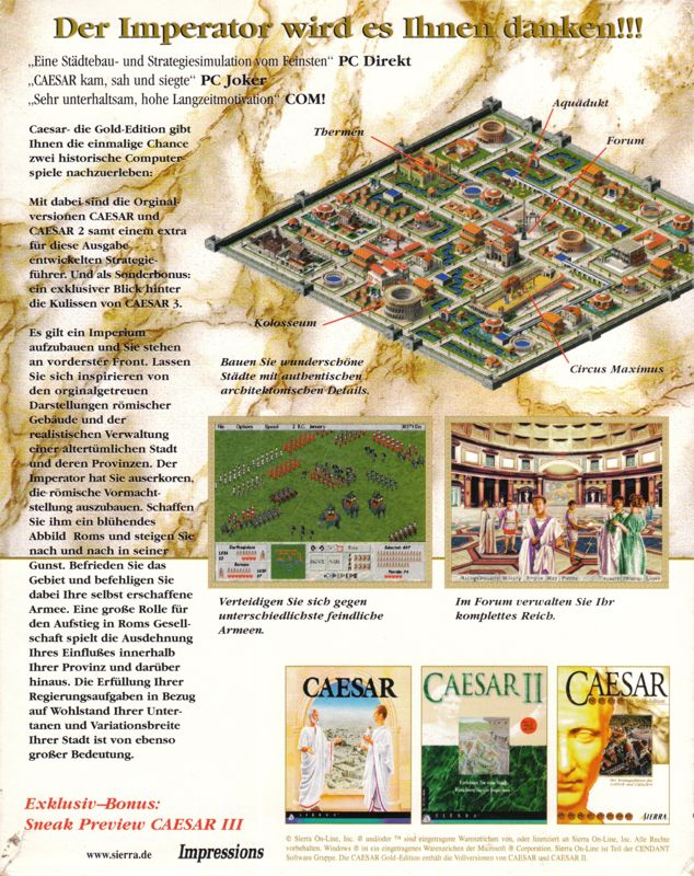 Back Cover for Caesar: Die Gold-Edition (Windows)