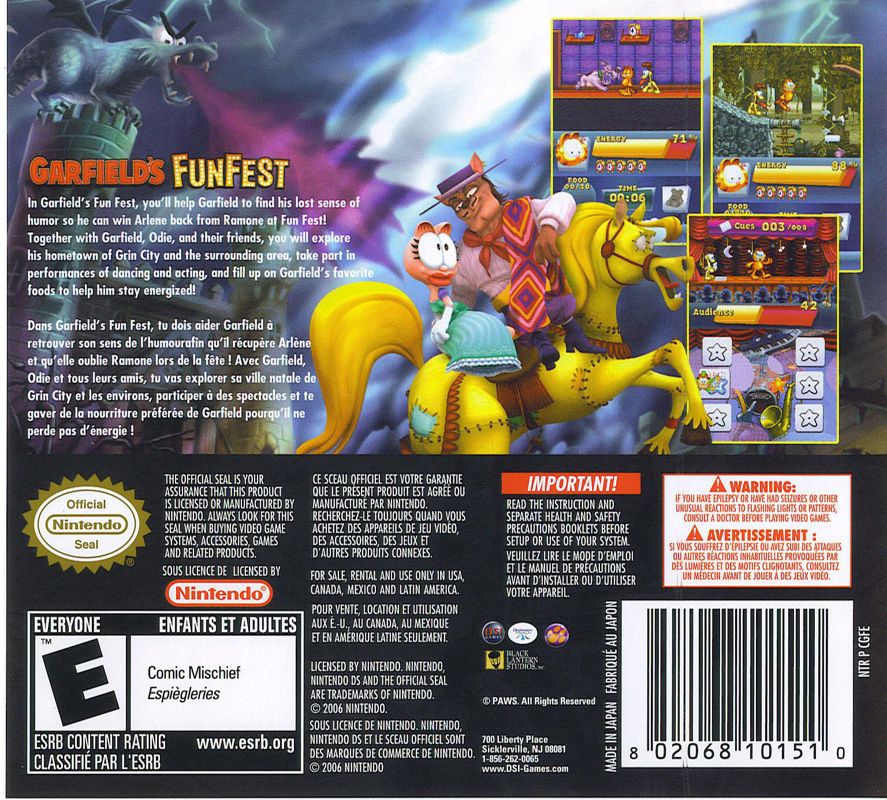 Back Cover for Garfield's Fun Fest (Nintendo DS)