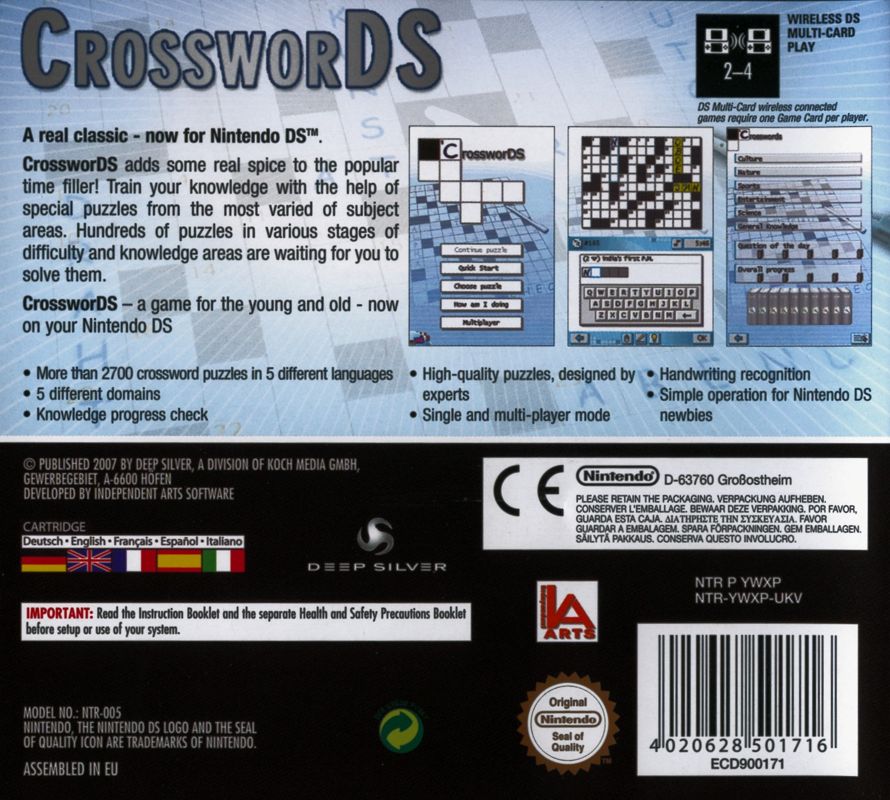 Back Cover for CrossworDS (Nintendo DS)