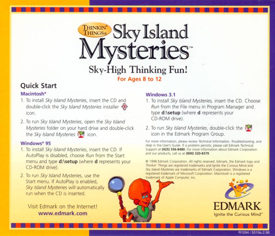 Other for Thinkin' Things: Sky Island Mysteries (Macintosh and Windows and Windows 3.x): Jewel Case -- Back