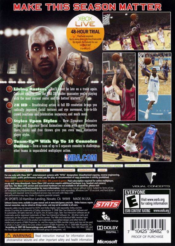 Back Cover for NBA 2K9 (Xbox 360)