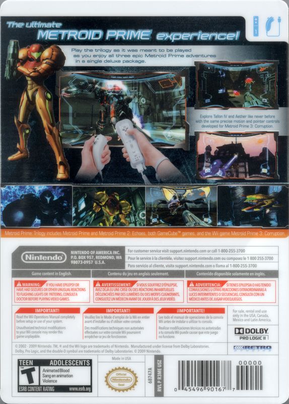 Back Cover for Metroid Prime Trilogy (Wii)