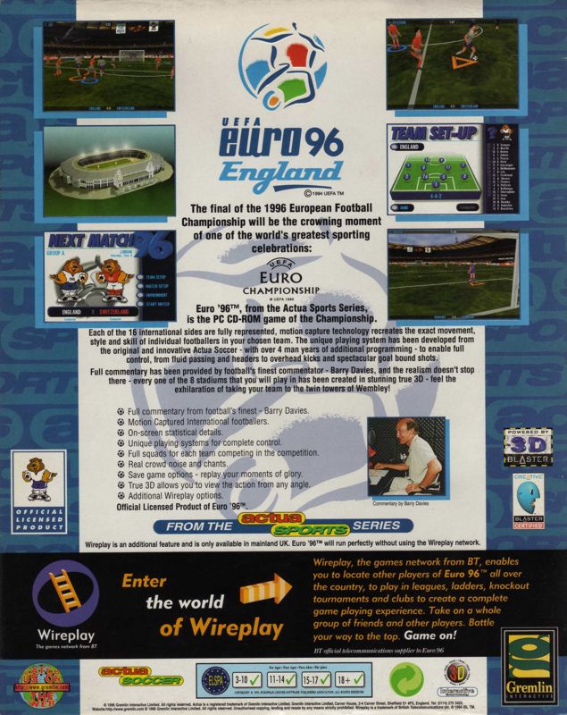 Back Cover for UEFA Euro 96 England (DOS)