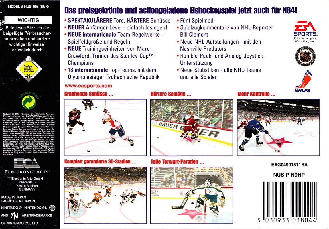 Back Cover for NHL 99 (Nintendo 64)