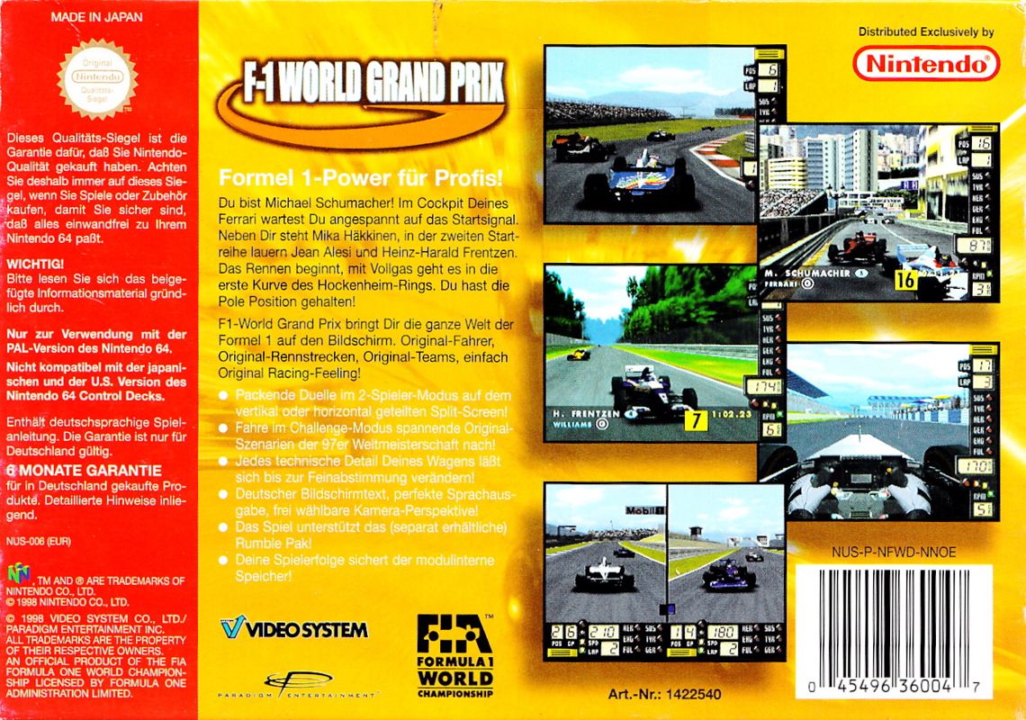 Back Cover for F-1 World Grand Prix (Nintendo 64)