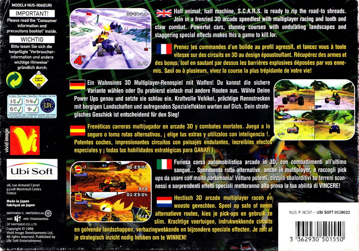 Back Cover for S.C.A.R.S. (Nintendo 64)