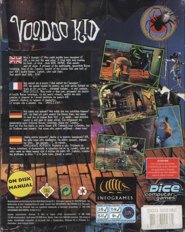 Back Cover for VooDoo Kid (Windows and Windows 3.x) (Dice Multimedia release)