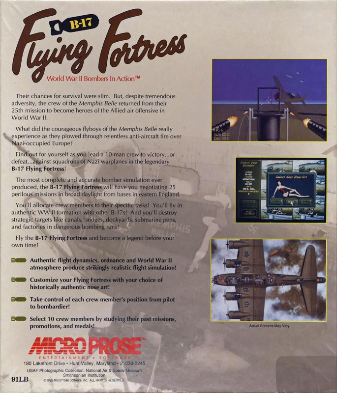 Back Cover for B-17 Flying Fortress (DOS) (3.5" floppy disk release)