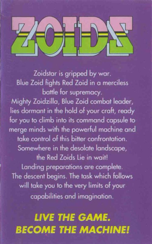 Inside Cover for Zoids (Commodore 64)
