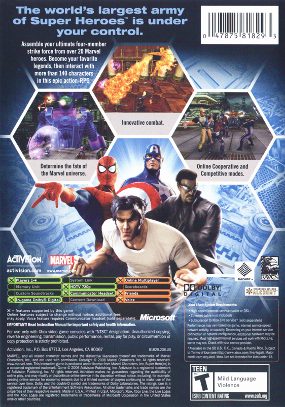 Back Cover for Marvel Ultimate Alliance (Xbox) (Silver Surfer release)