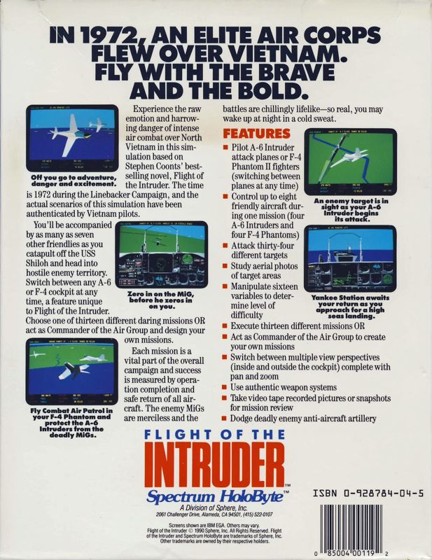 Back Cover for Flight of the Intruder (DOS) (Includes Pocket Book on which the game is based)