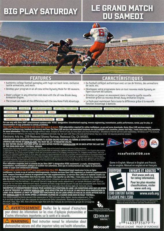 NCAA Football 09 cover or packaging material - MobyGames