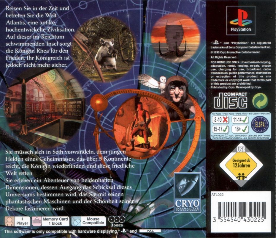 Back Cover for Atlantis: The Lost Tales (PlayStation)