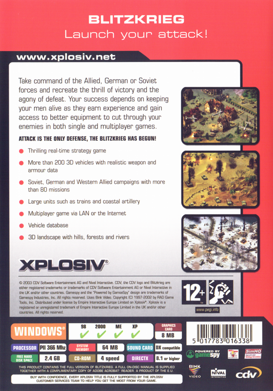 Back Cover for Blitzkrieg (Windows) (Xplosiv release)