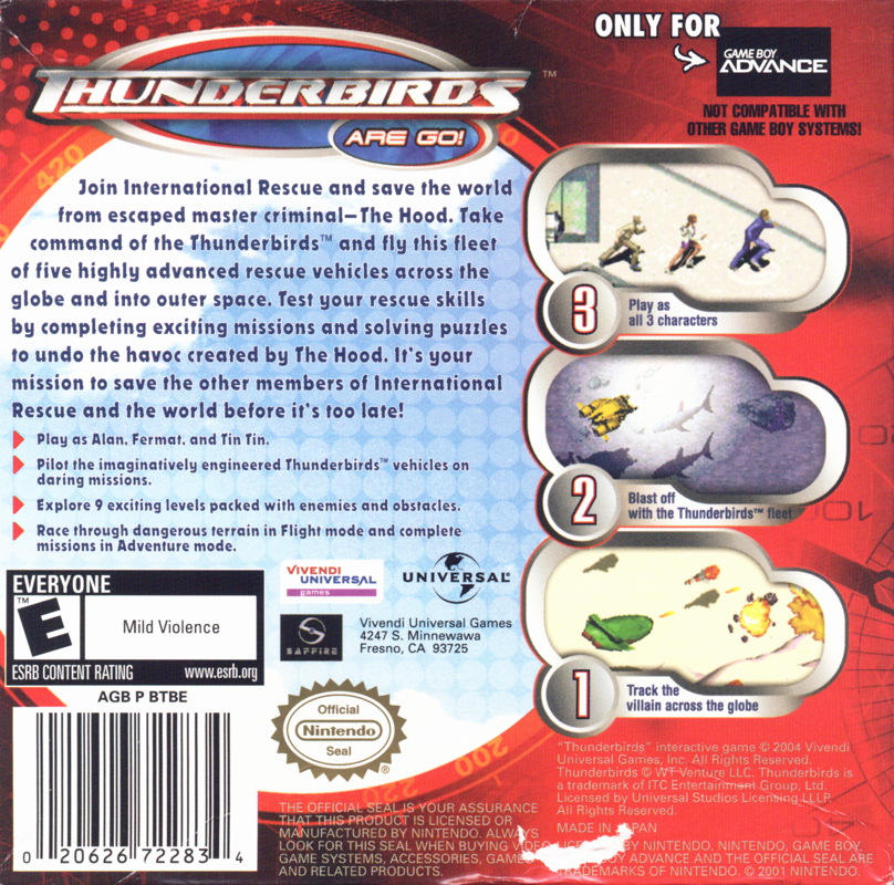 Back Cover for Thunderbirds (Game Boy Advance)
