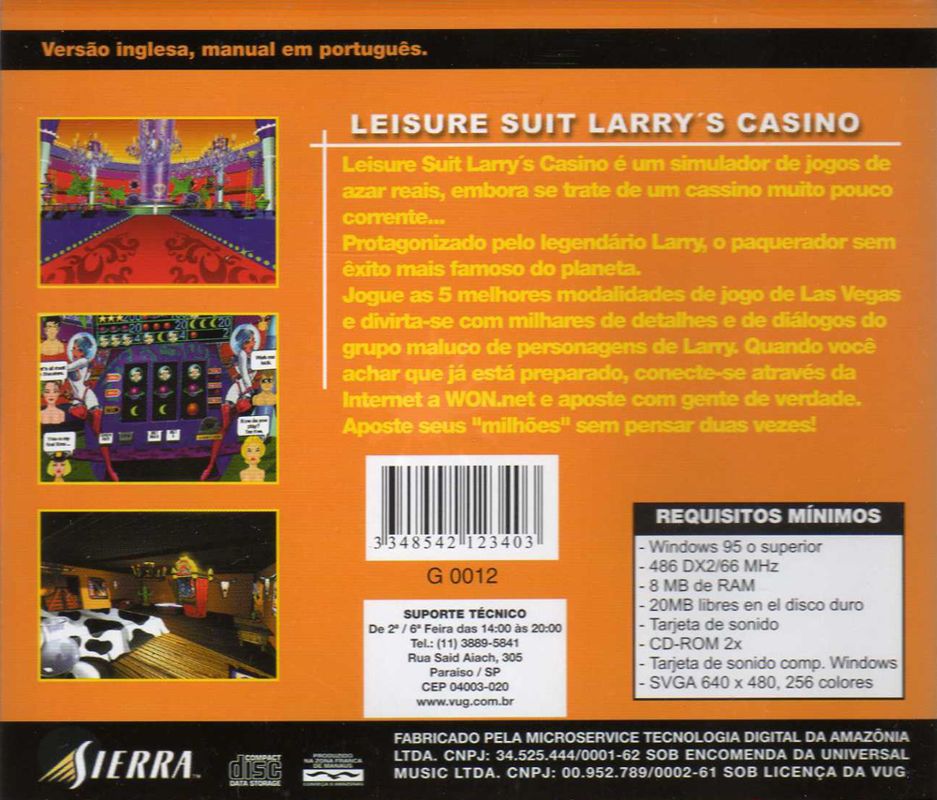Back Cover for Leisure Suit Larry's Casino (Windows)