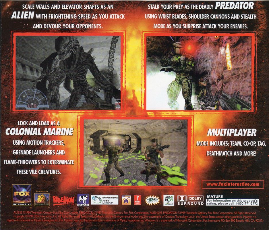 Other for Aliens Versus Predator (Windows): Jewel Case - Back