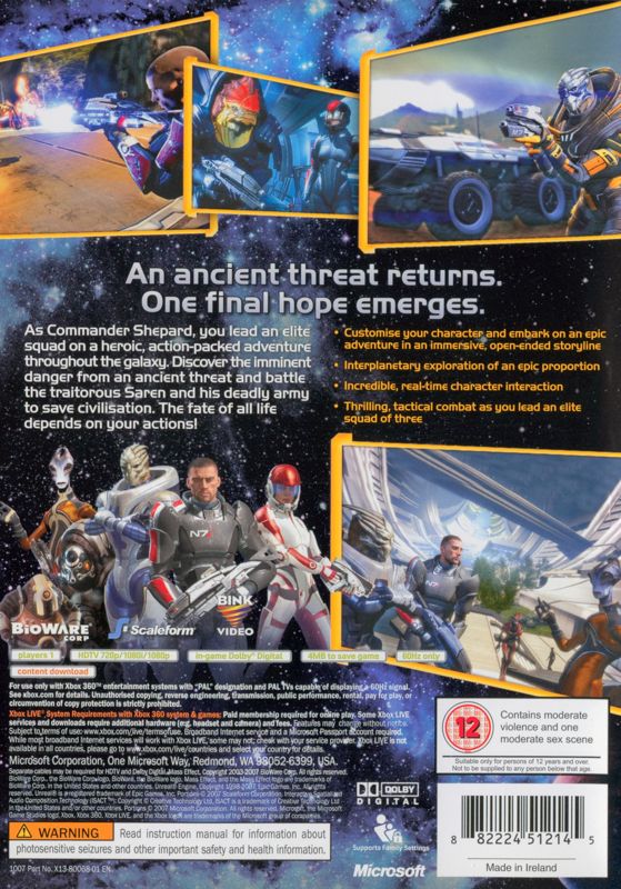 Back Cover for Mass Effect (Xbox 360)