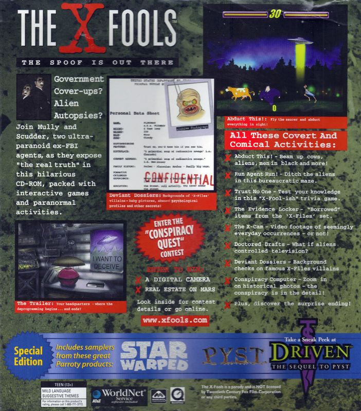 Back Cover for The X-Fools: The Spoof is out There (Macintosh and Windows and Windows 3.x)