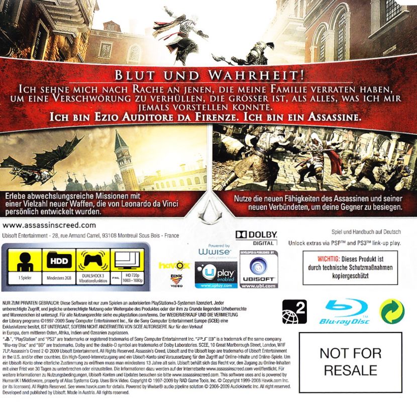 Back Cover for Assassin's Creed II (PlayStation 3)