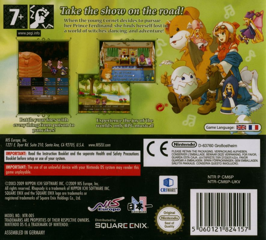Back Cover for Rhapsody: A Musical Adventure (Nintendo DS)