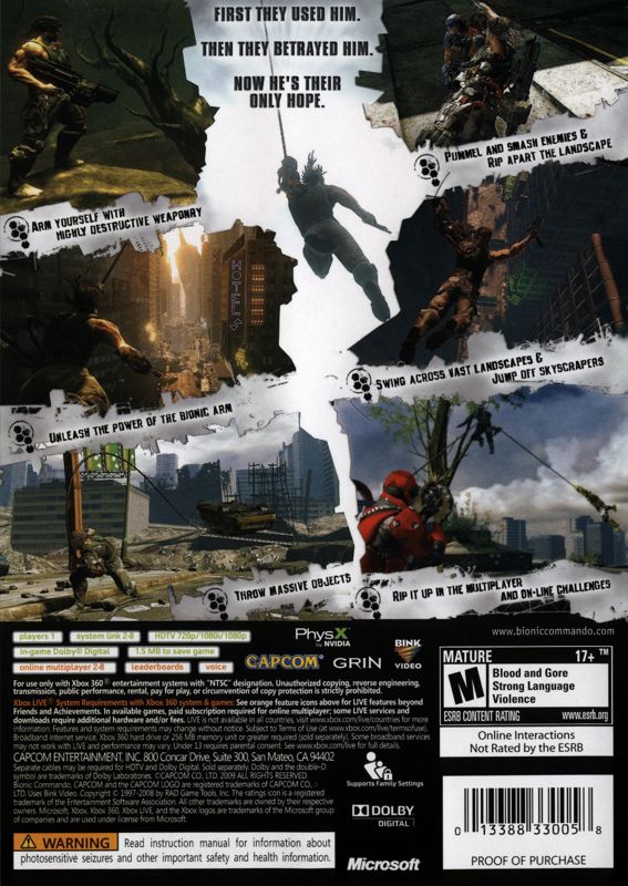 Back Cover for Bionic Commando (Xbox 360)
