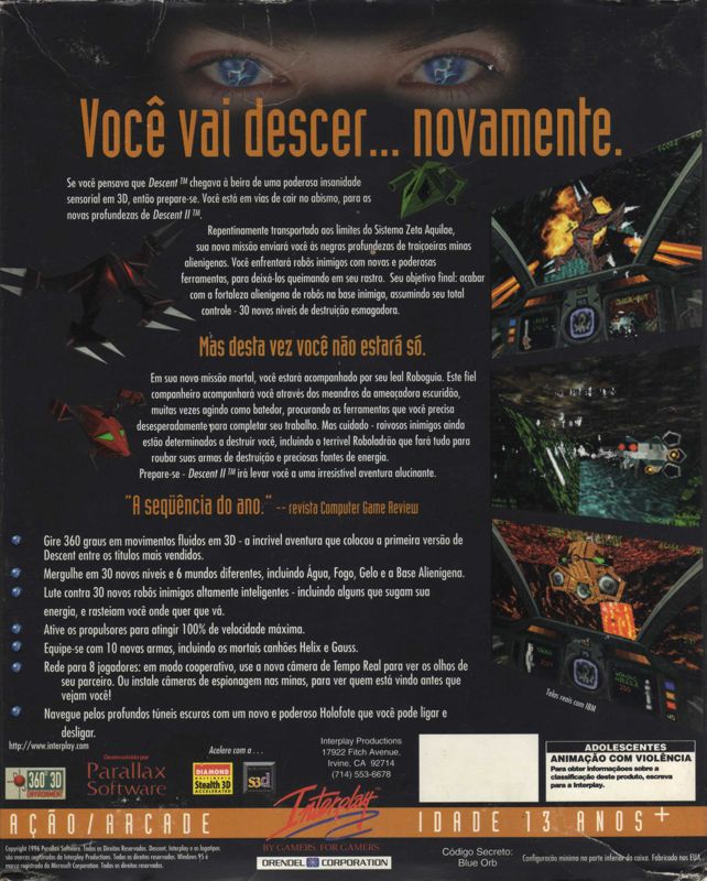 Back Cover for Descent II (DOS and Windows)