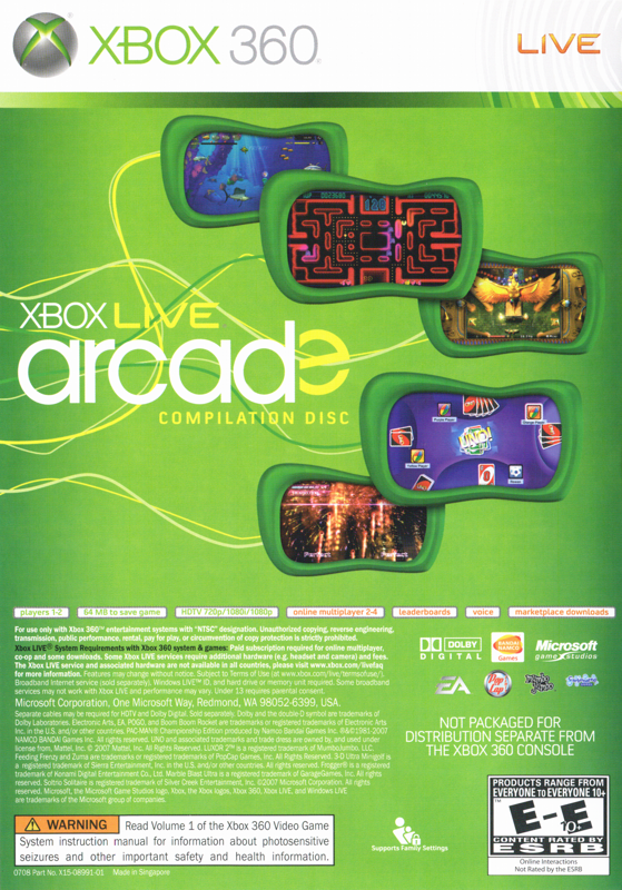 Back Cover for Sega Superstars Tennis / Xbox Live Arcade Compilation Disc (Xbox 360)
