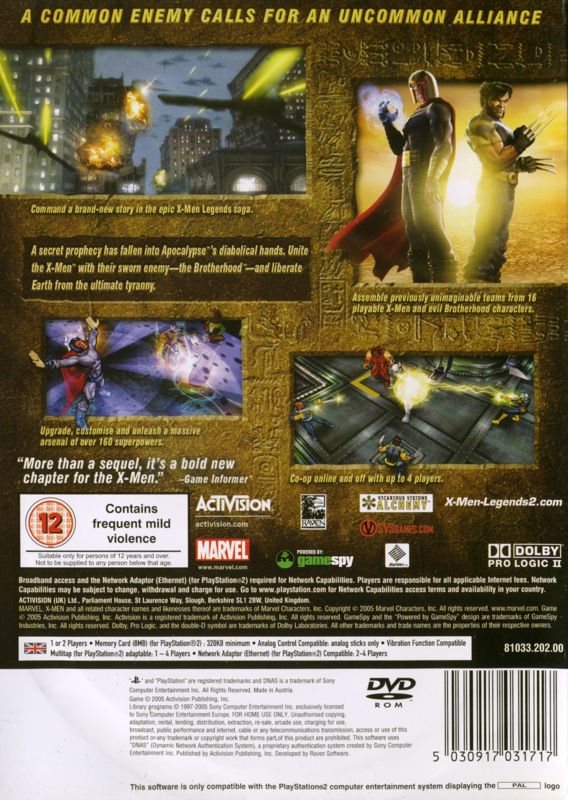 Back Cover for X-Men: Legends II - Rise of Apocalypse (PlayStation 2)