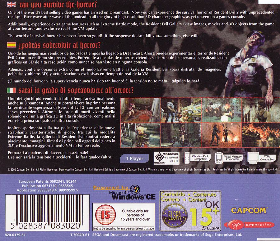 Back Cover for Resident Evil 2 (Dreamcast)