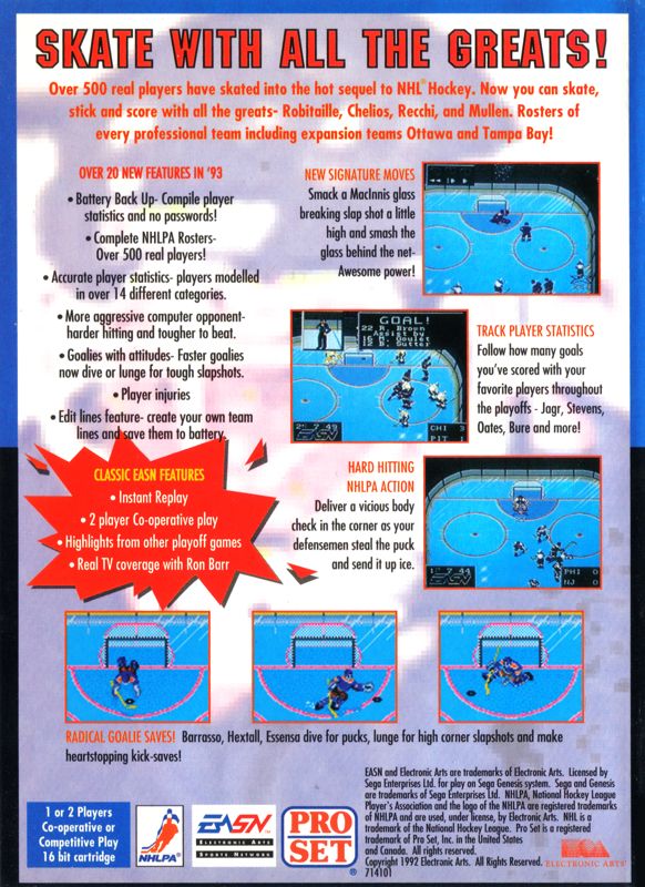 Back Cover for NHLPA Hockey '93 (Genesis)