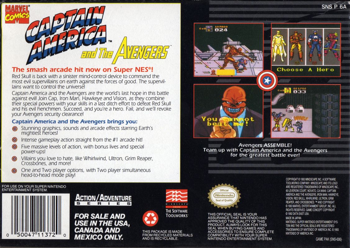 Back Cover for Captain America and the Avengers (SNES)