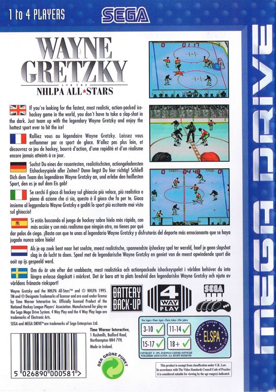Back Cover for Wayne Gretzky and the NHLPA All-Stars (Genesis)
