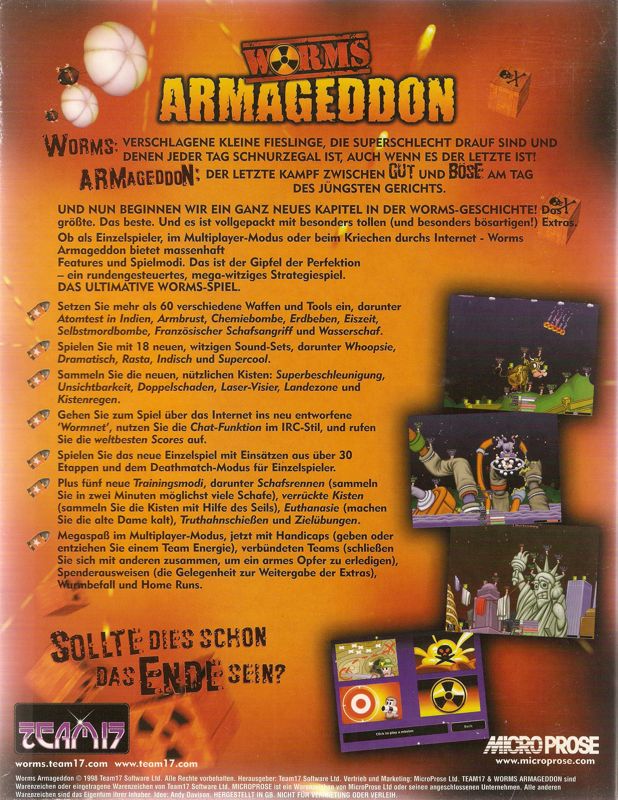 Back Cover for Worms: Armageddon (Windows)