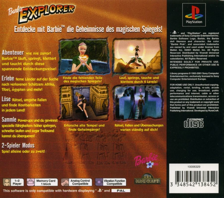 Back Cover for Barbie Explorer (PlayStation)