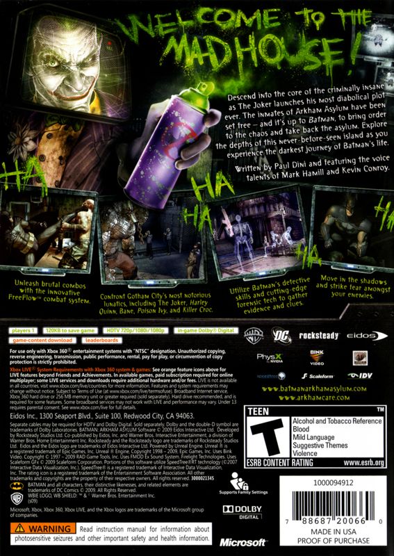 Batman: Arkham Asylum cover or packaging material - MobyGames