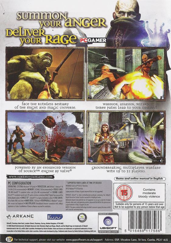 Back Cover for Dark Messiah: Might and Magic (Windows) (White Label release)