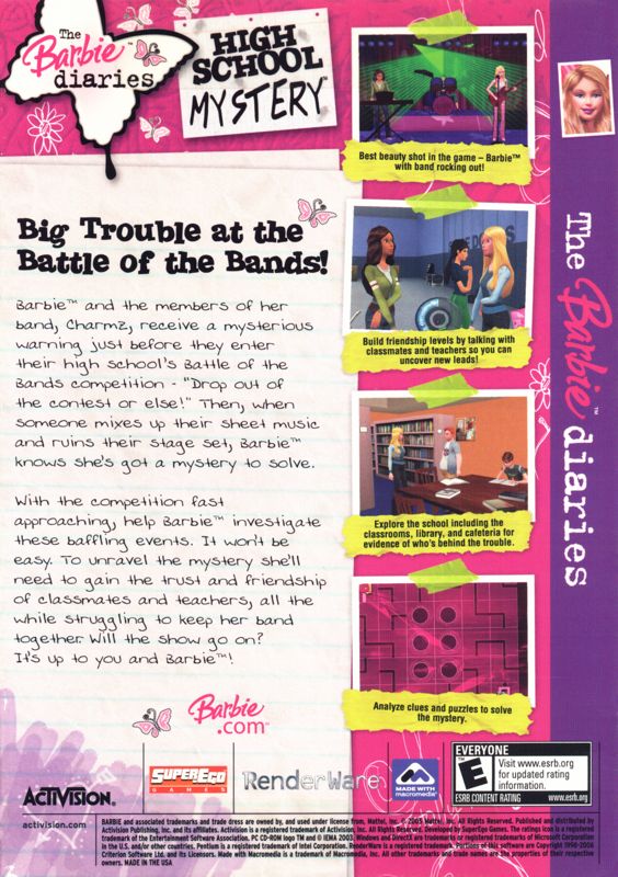 Back Cover for The Barbie Diaries: High School Mystery (Windows)