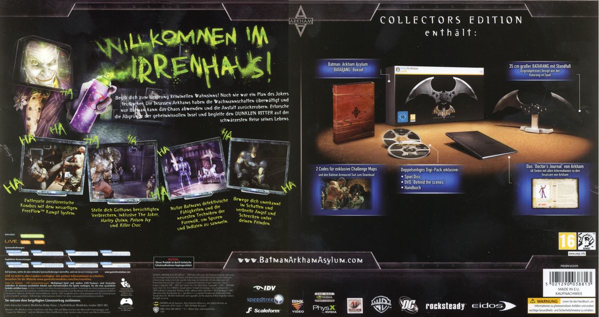 Back Cover for Batman: Arkham Asylum (Collector's Edition) (Windows)
