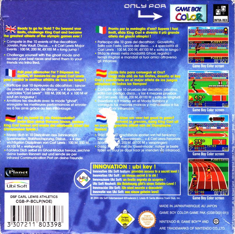 Back Cover for Carl Lewis Athletics 2000 (Game Boy Color)