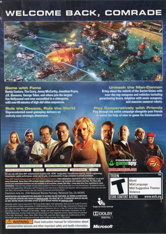 Back Cover for Command & Conquer: Red Alert 3 (Xbox 360): Reverse
