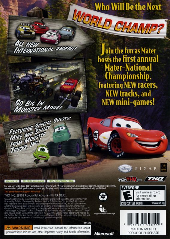 Back Cover for Disney•Pixar Cars: Mater-National Championship (Xbox 360)