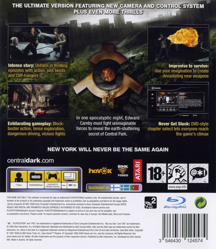 Back Cover for Alone in the Dark: Inferno (PlayStation 3)
