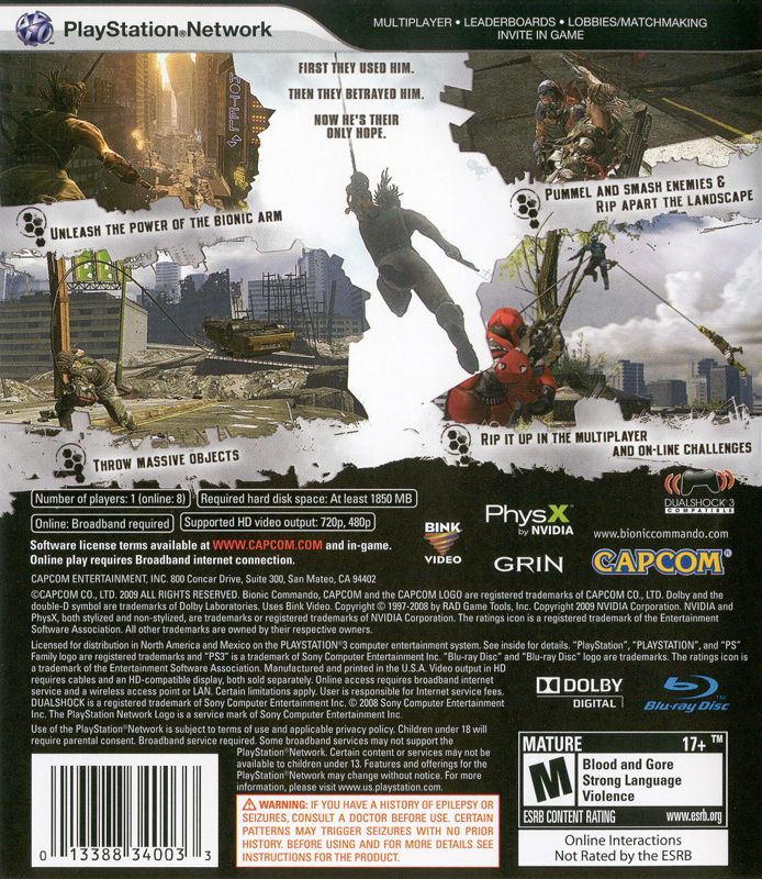 Back Cover for Bionic Commando (PlayStation 3)