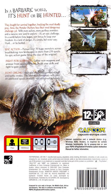 Back Cover for Monster Hunter: Freedom 2 (PSP)
