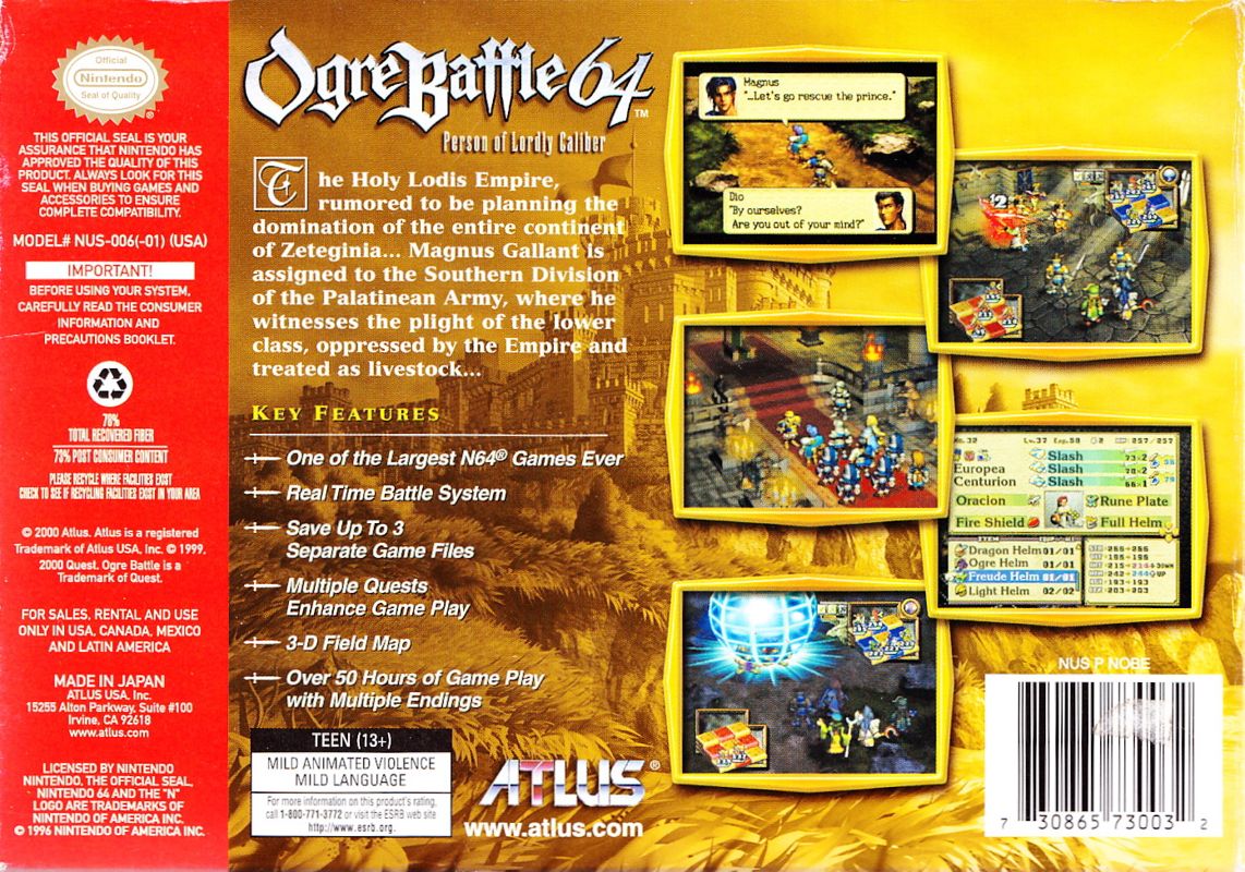 Back Cover for Ogre Battle 64: Person of Lordly Caliber (Nintendo 64)